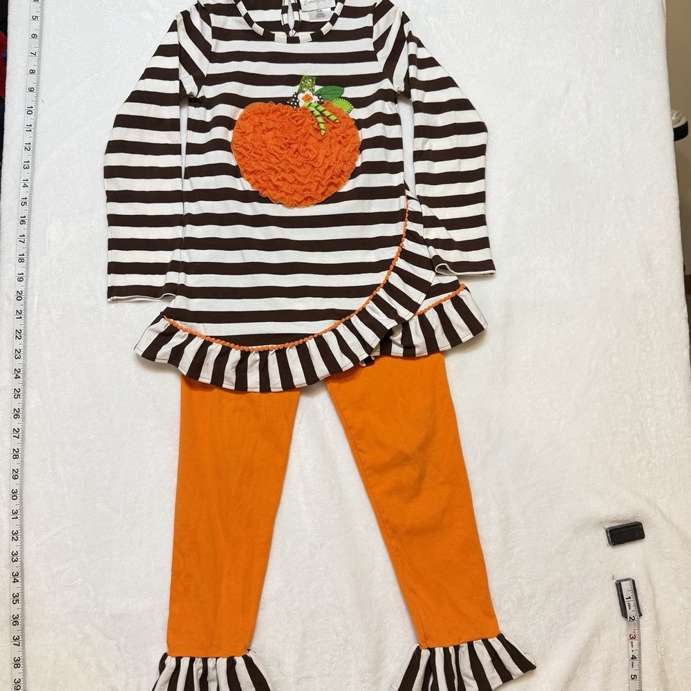Emily Rose Pumpkin Fall 2 Piece Set Girls Size 8 Ruffles Ribbon Orange Brown